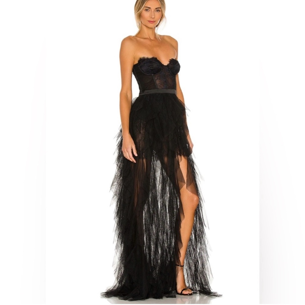 For Love And Lemons Black Tulle Maxi Dress